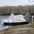 Indianapolis Island, 2010<br>sculpted foam, fiberglass, floating dock<br>20x20x10'<br>photo courtesy of Andrea Zittel<br>Andrea Zittel