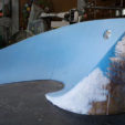 Skate Wave circa 1977/2013, 2013<br> Foam, Fiberglass, resin, pool light, exterioir house paint,<br> 10 x 10 x 5'<br><br>  Kelly Barrie